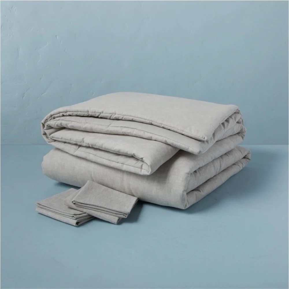 HEARTH & HAND NWT 3pc linen blend duvet set -jet gray -king